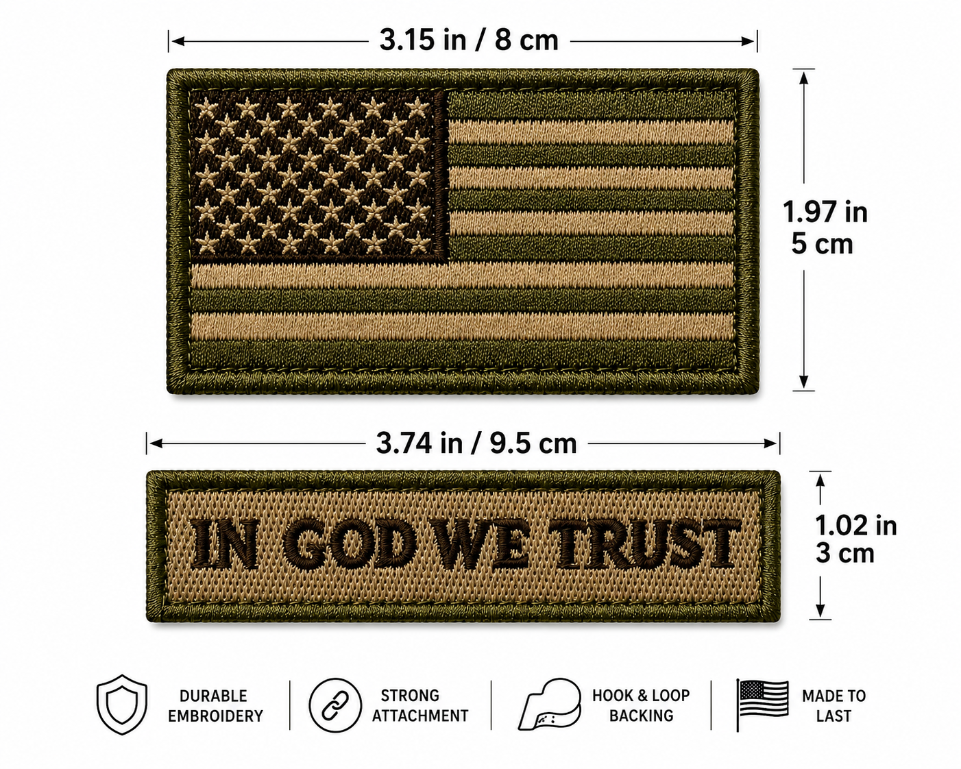 Embroidered Patch Set |Hook & Loop Backing In God We Trust & American Flag