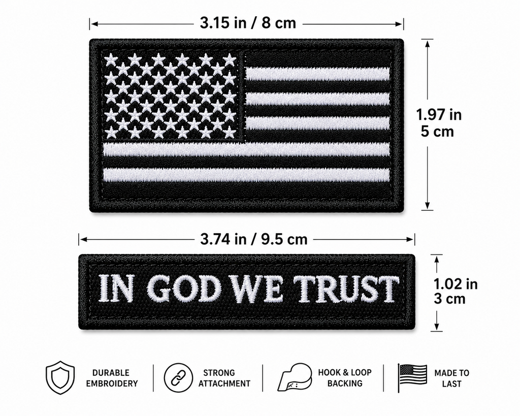 Embroidered Patch Set |Hook & Loop Backing In God We Trust & American Flag