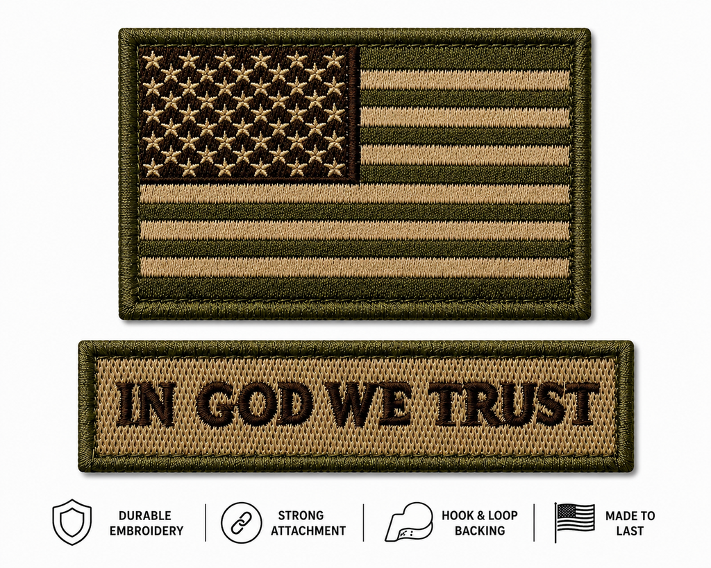 Embroidered Patch Set |Hook & Loop Backing In God We Trust & American Flag