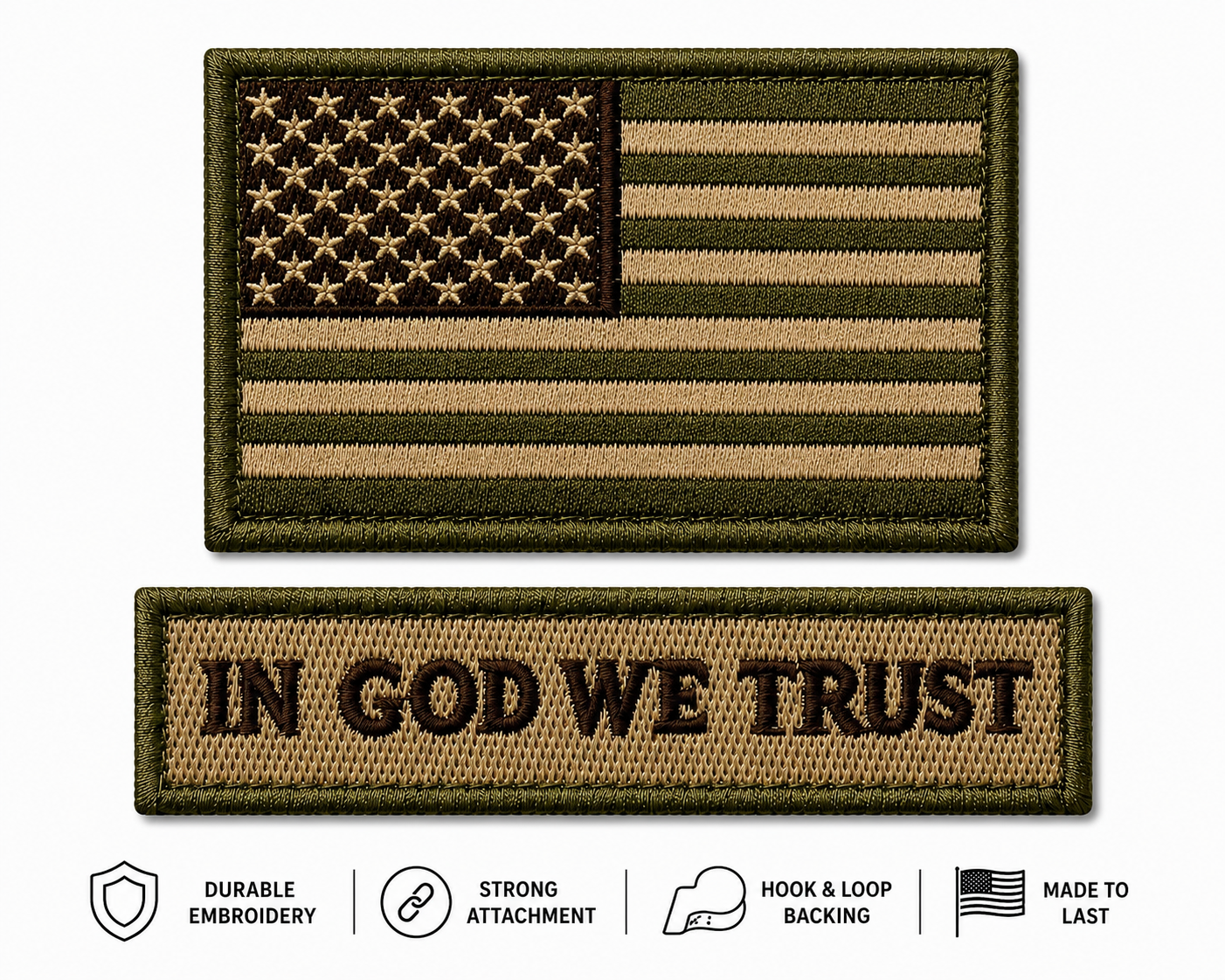 Embroidered Patch Set |Hook & Loop Backing In God We Trust & American Flag
