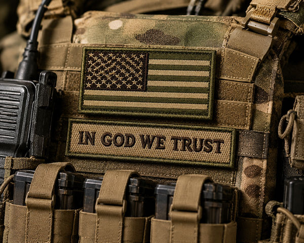 Embroidered Patch Set |Hook & Loop Backing In God We Trust & American Flag