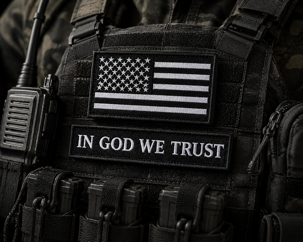 Embroidered Patch Set |Hook & Loop Backing In God We Trust & American Flag