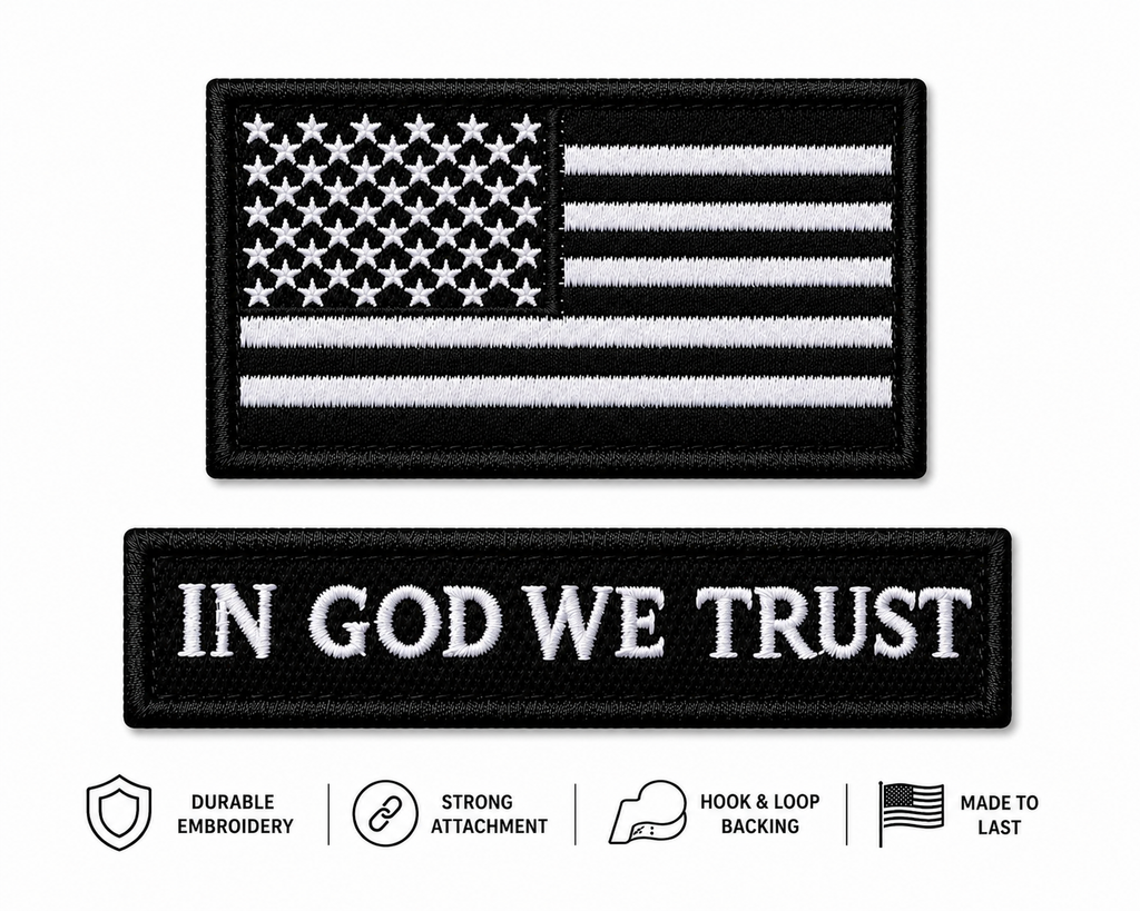 Embroidered Patch Set |Hook & Loop Backing In God We Trust & American Flag